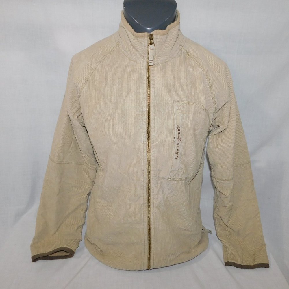 Life is Good Spellout Tan Fleece Lined Corduroy Full Zip Jacket  Mens M